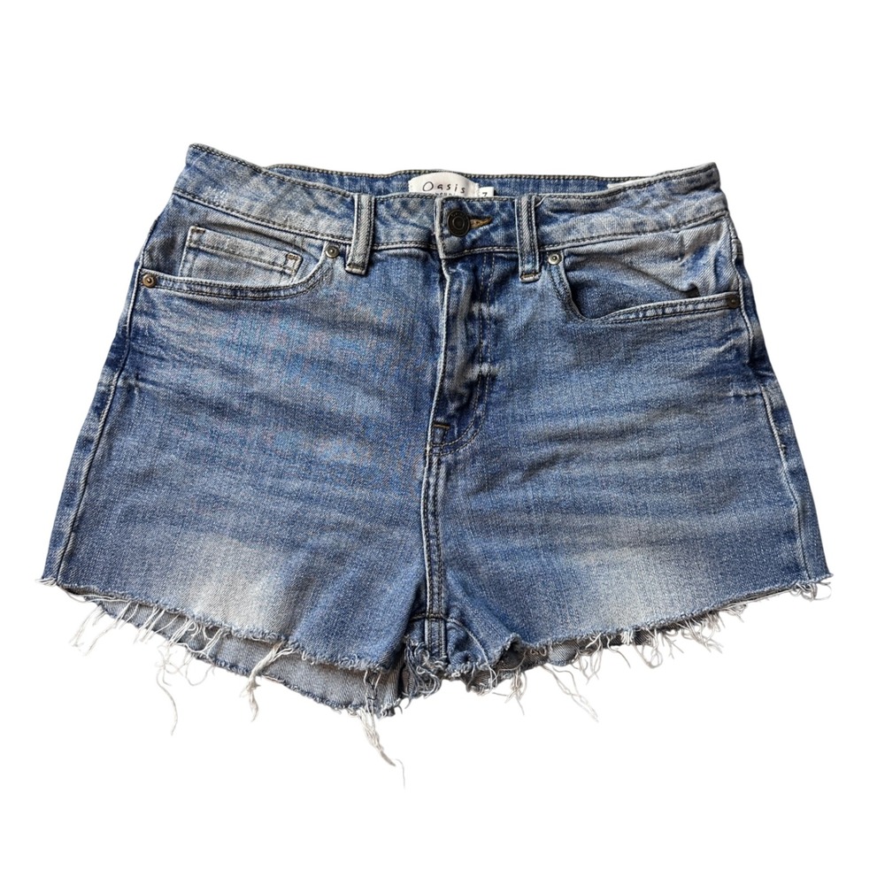 Oasis by Eunina Denim Shorts Womens 7 Blue Cut Off High Rise Raw Hem 93210AS
